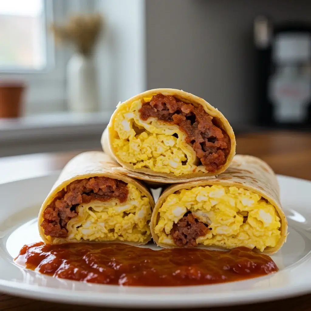 Spicy Sausage and Egg Breakfast Burritos