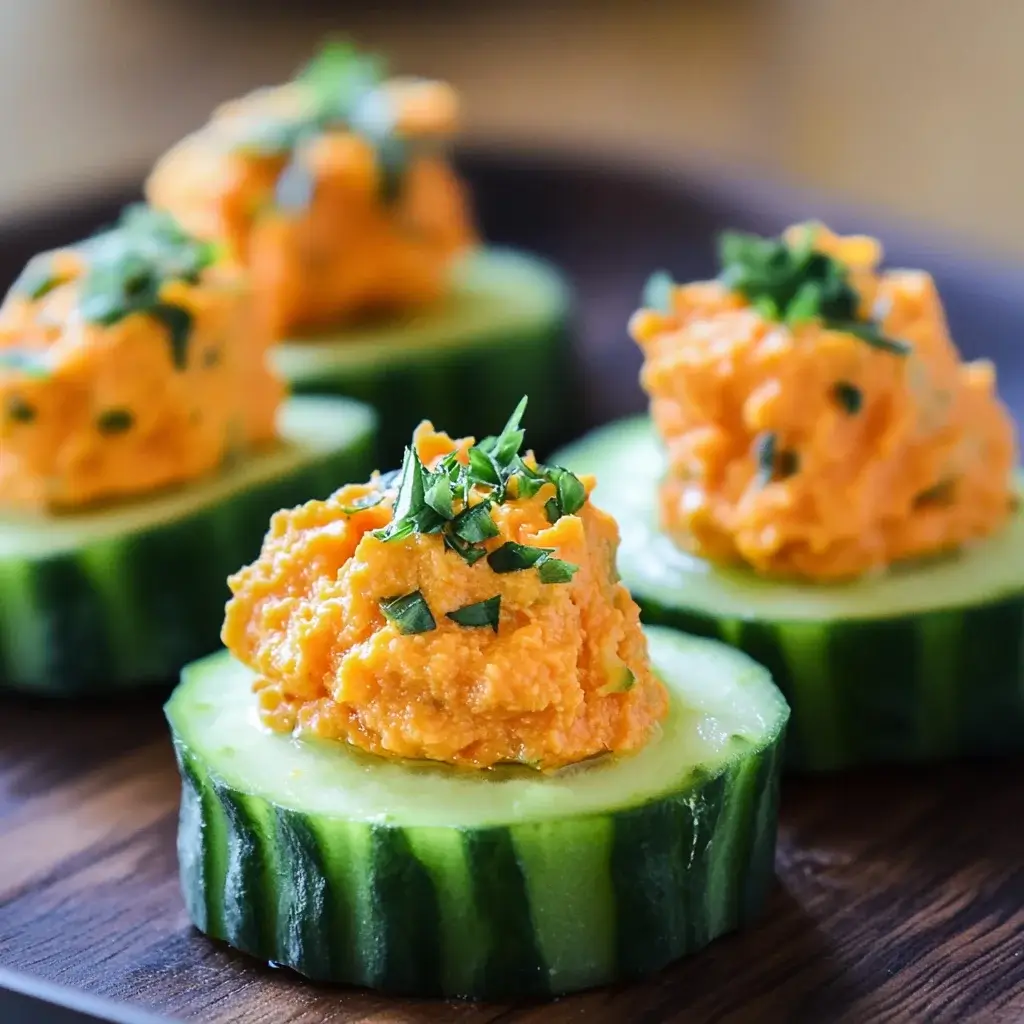 Carrot-Shaped Cucumber Hummus Bites