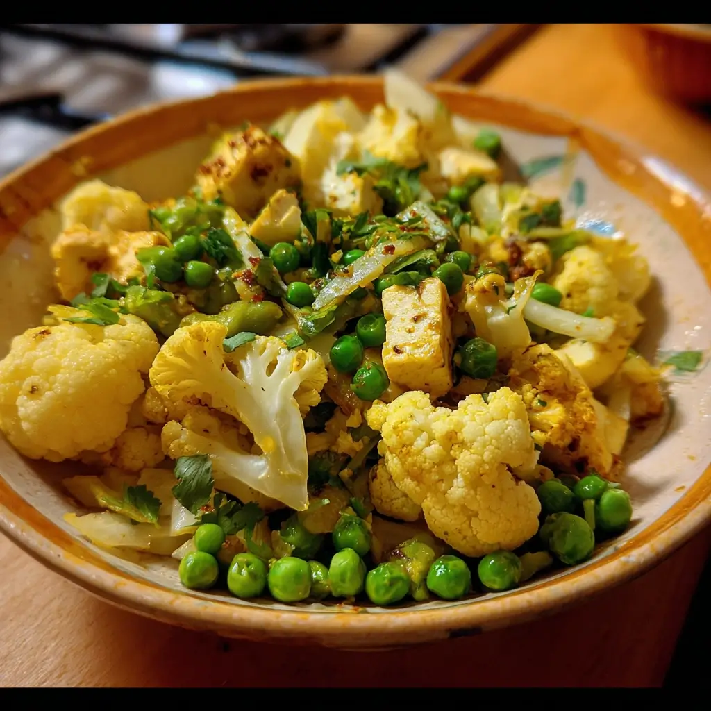 Cauliflower and Pea Stir-Fry with Tofu