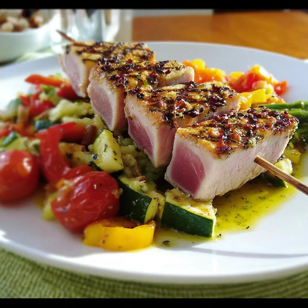 Seared Tuna with Roasted Veggie Medley