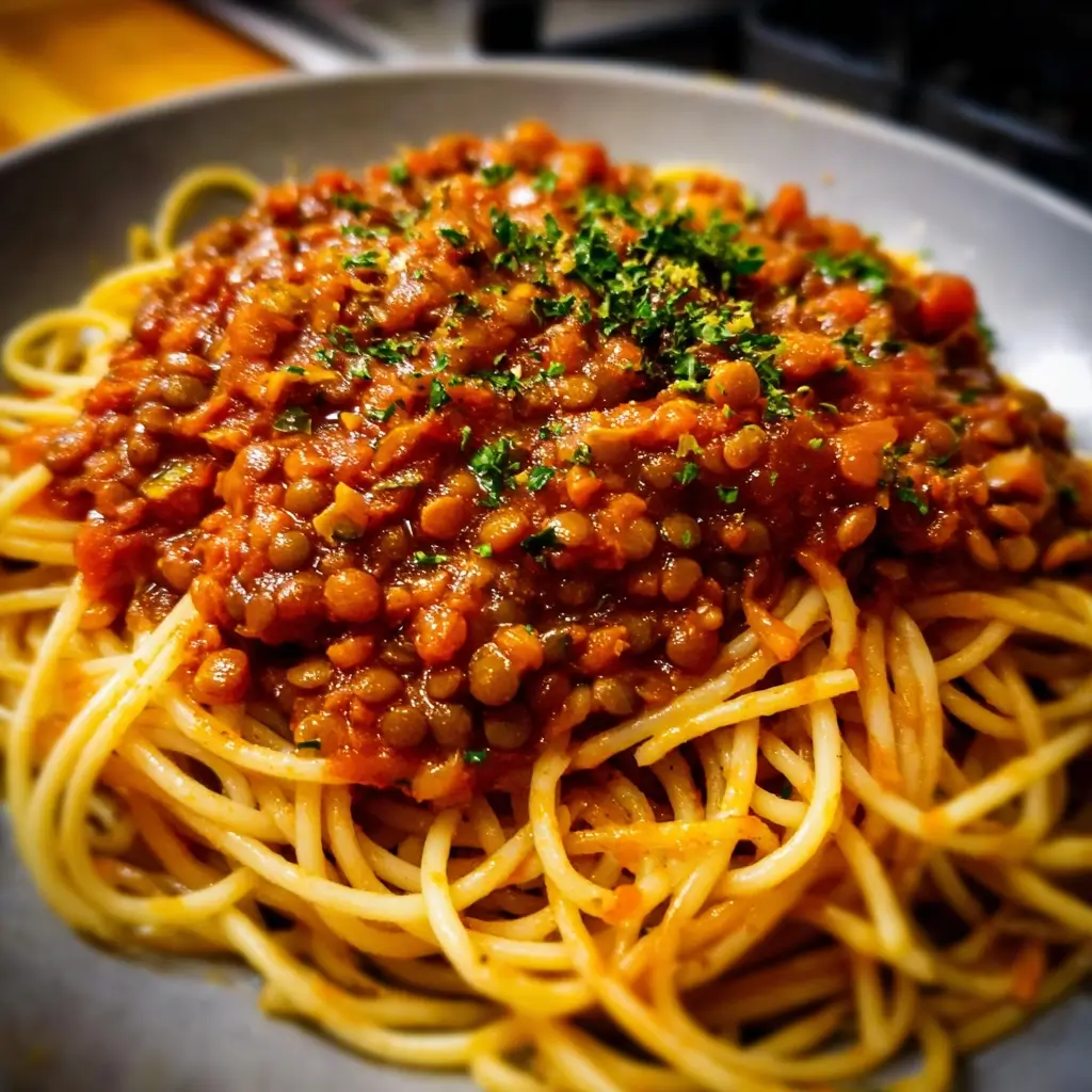 Spaghetti with Vegan Lentil Bolognese