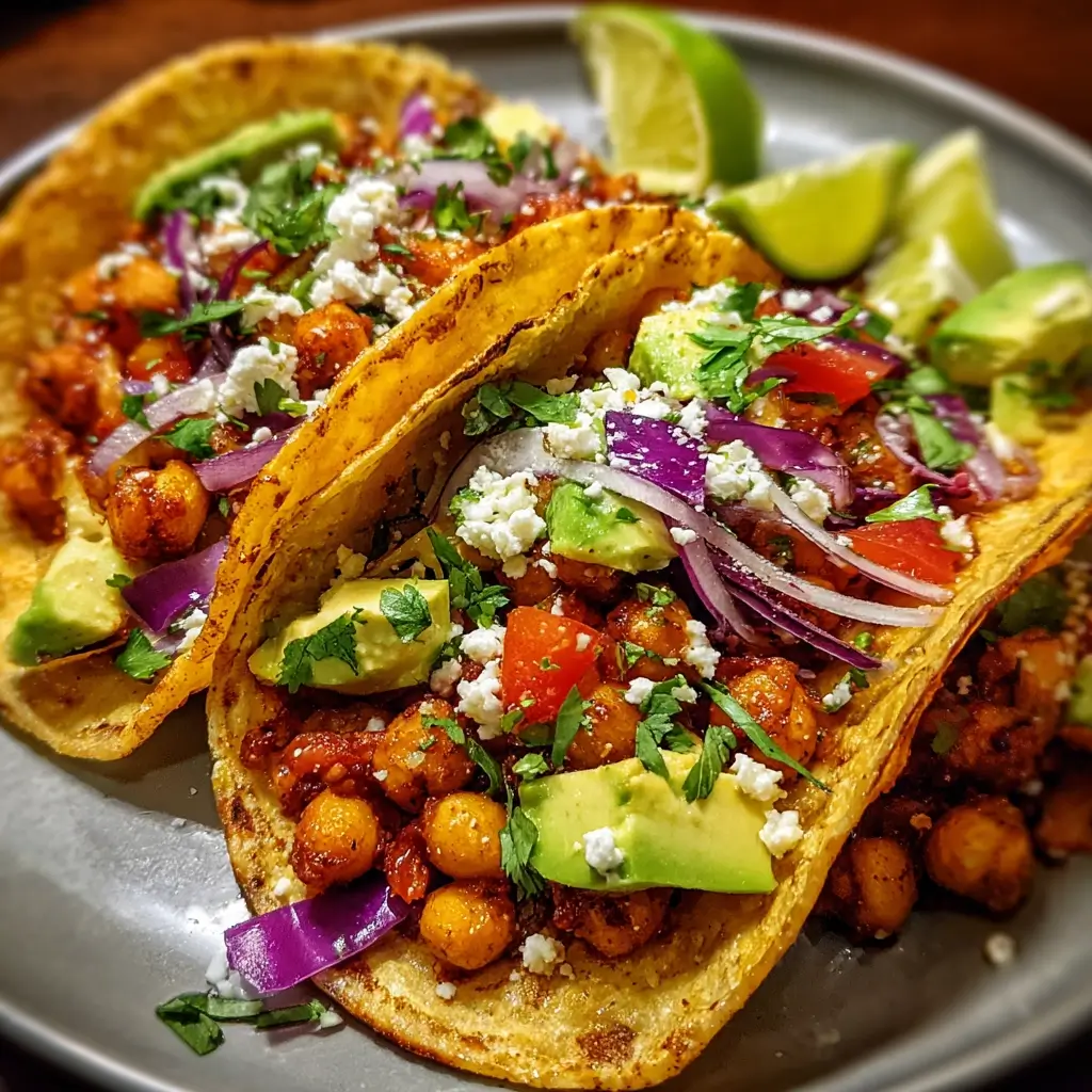 Spicy Roasted Chickpea Vegetarian Tacos