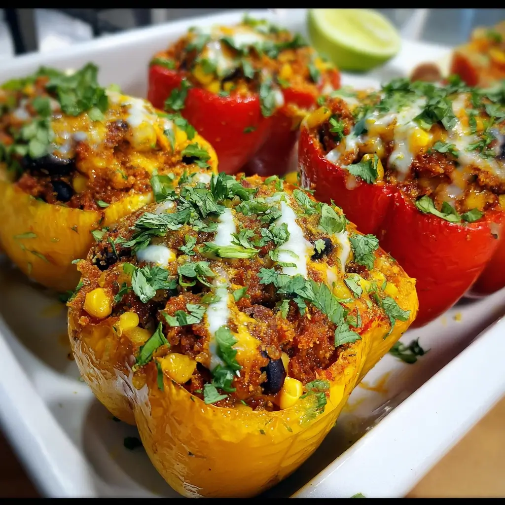 Stuffed Bell Peppers with Black Beans and Corn
