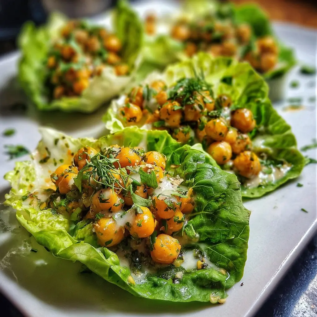 Garlic Herb Chickpea Lettuce Cups
