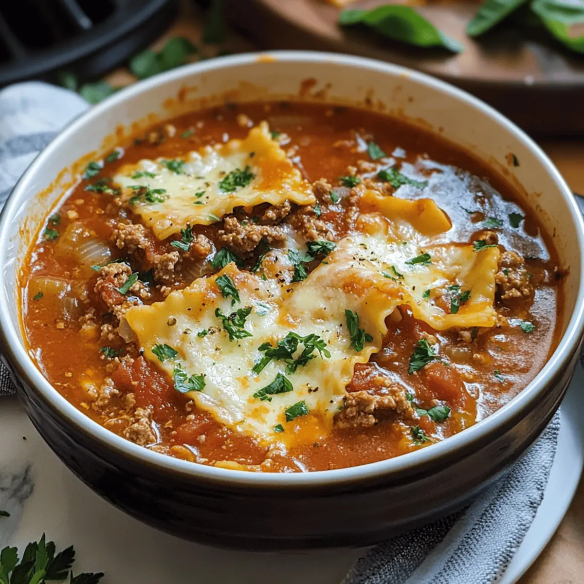 One-Pot Beef Lasagna Soup