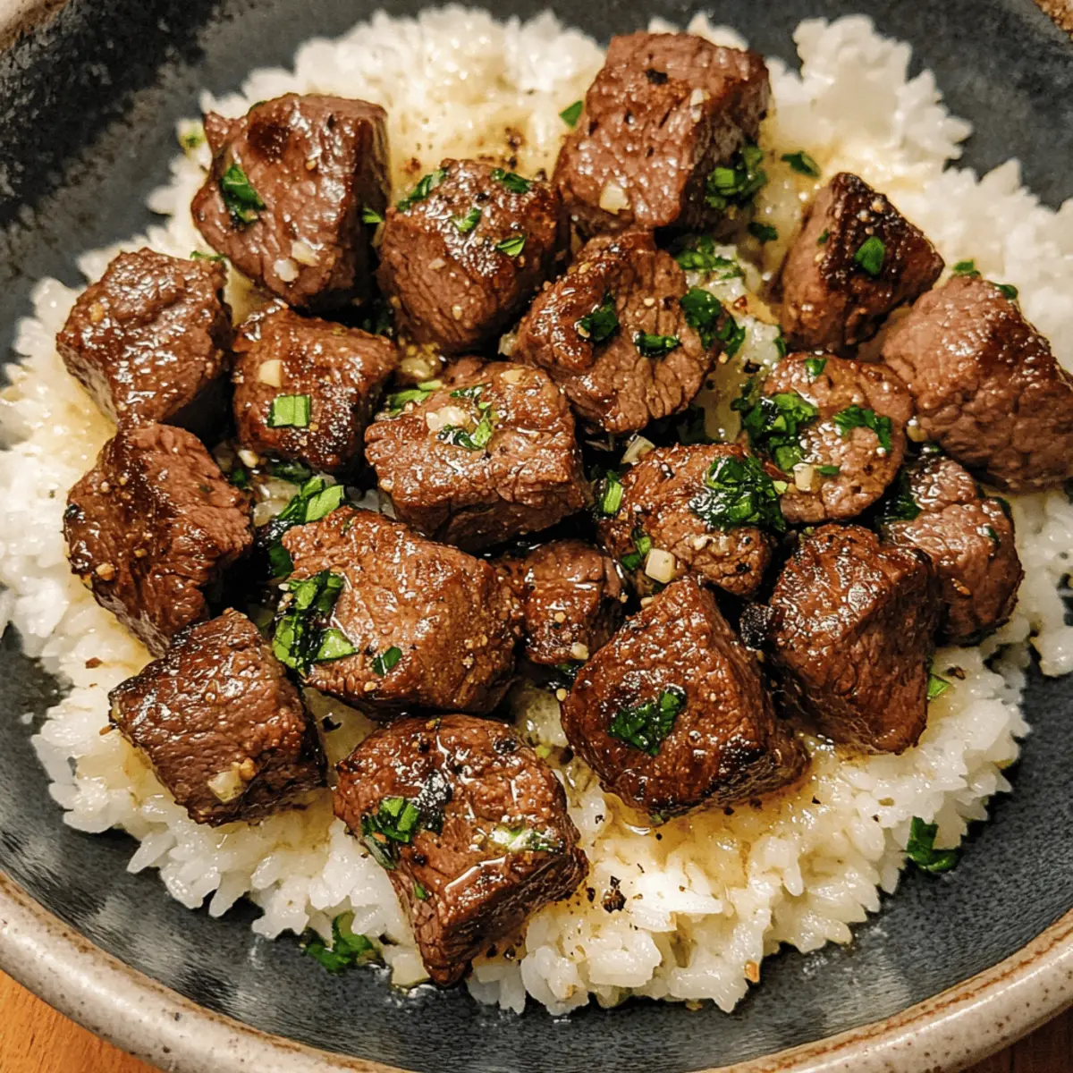Garlic Butter Steak Bites with Rice