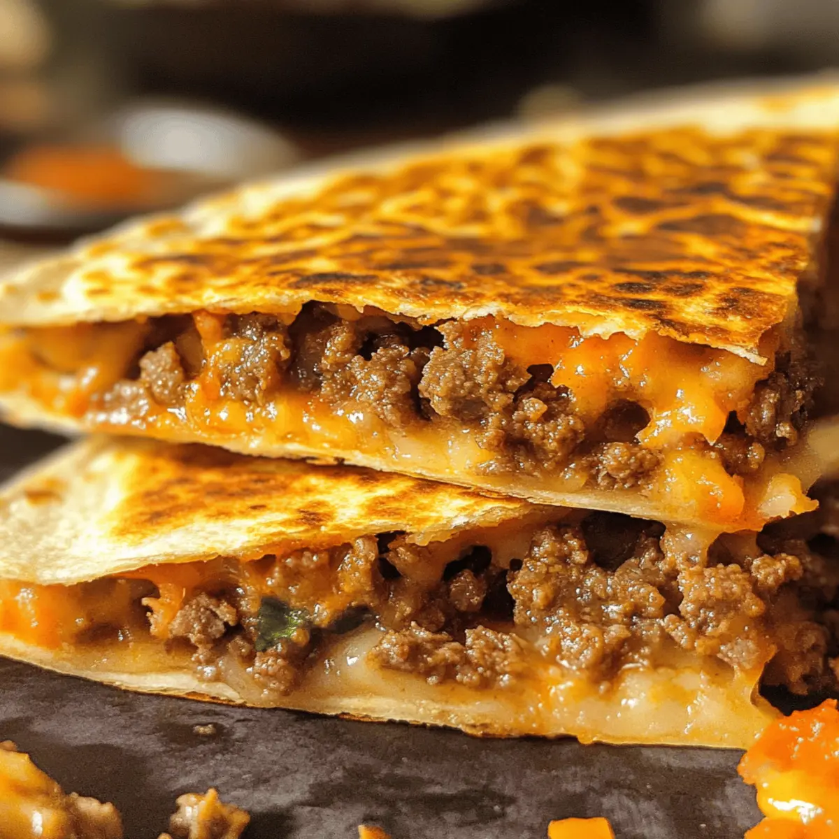 Cheesy Beef Quesadilla Slices