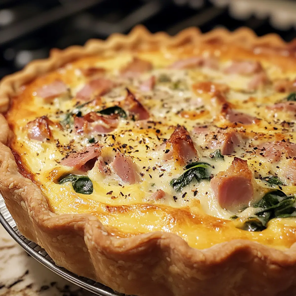 Cheesy Ham and Spinach Quiche