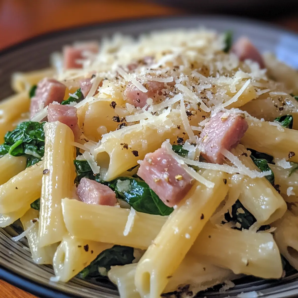 Ham Spinach Parmesan Pasta