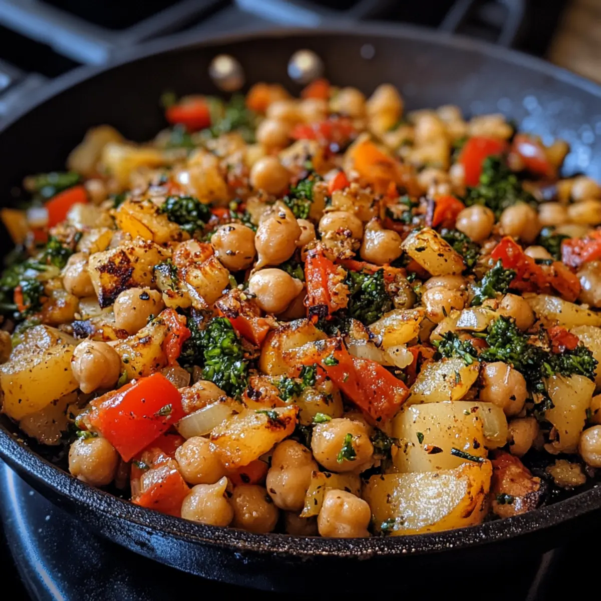 Easy One Skillet Chickpea Veg Hash with Bold, Savory Flavors