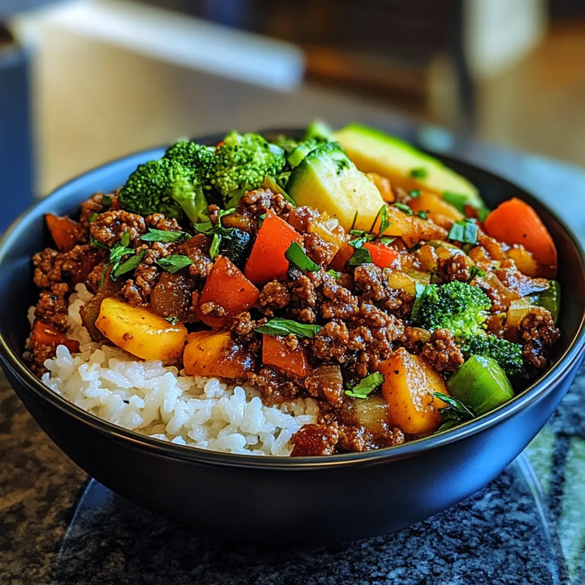 Easy Ground Beef Veggie Rice Bowl Bursting with Bold Flavors