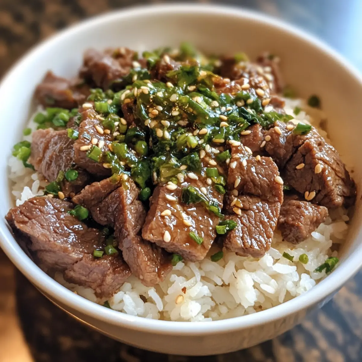 Quick Garlic Beef Rice Bowl