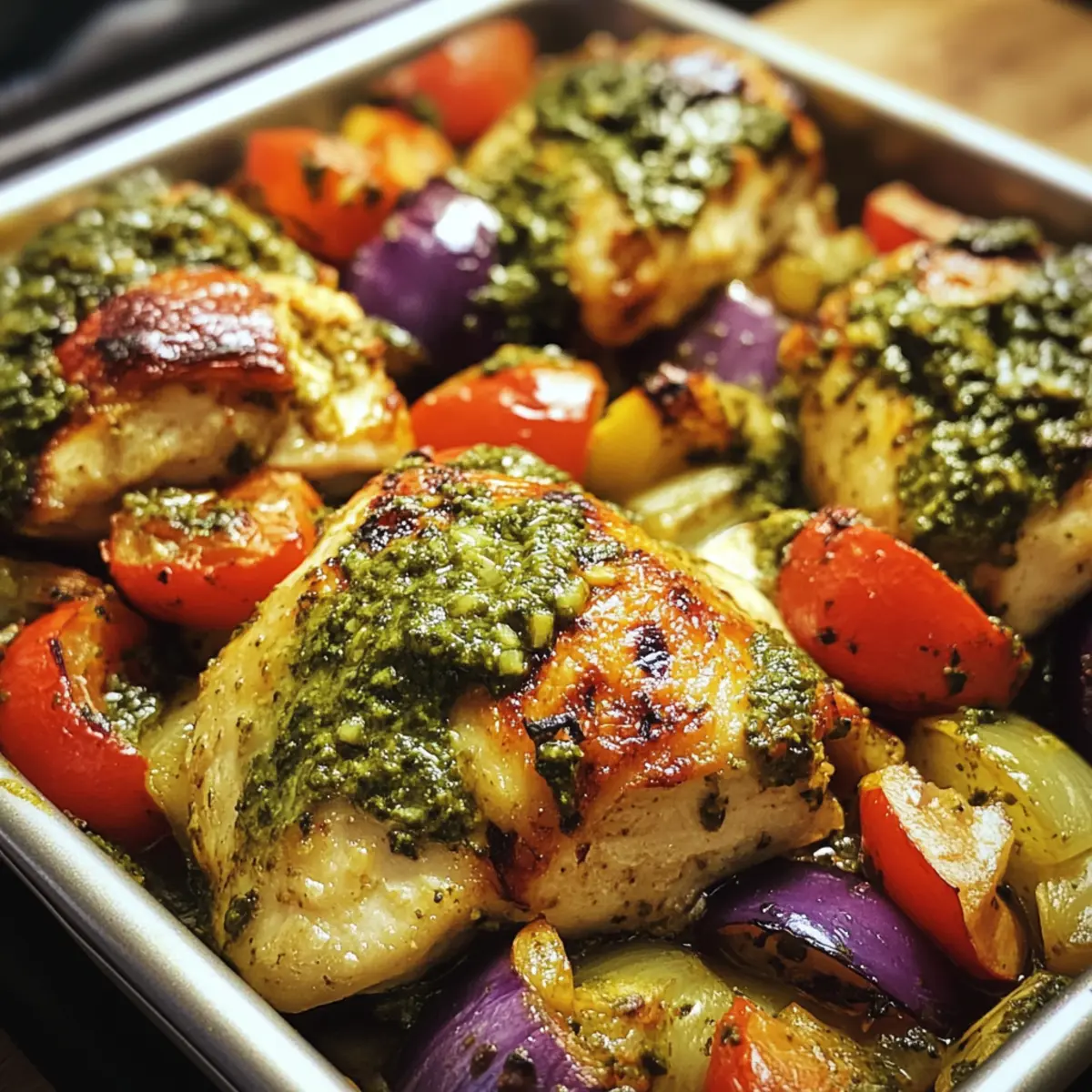 Easy Baked Pesto Chicken Veggie Tray for Juicy, Flavor-Packed Meals